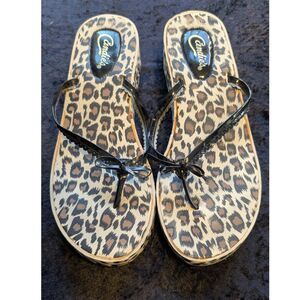 Candie's Cheetah Animal Print Thong Flip Flop Sandals Size 9 Y2K Summer Beach